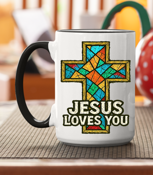 Stained Glass Cross Mug – Inspirational Coffee Mug for Faith and Encouragement