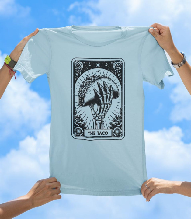 The Taco T-Shirt | Skeleton Hand Tarot Card Taco Lover Graphic Tee