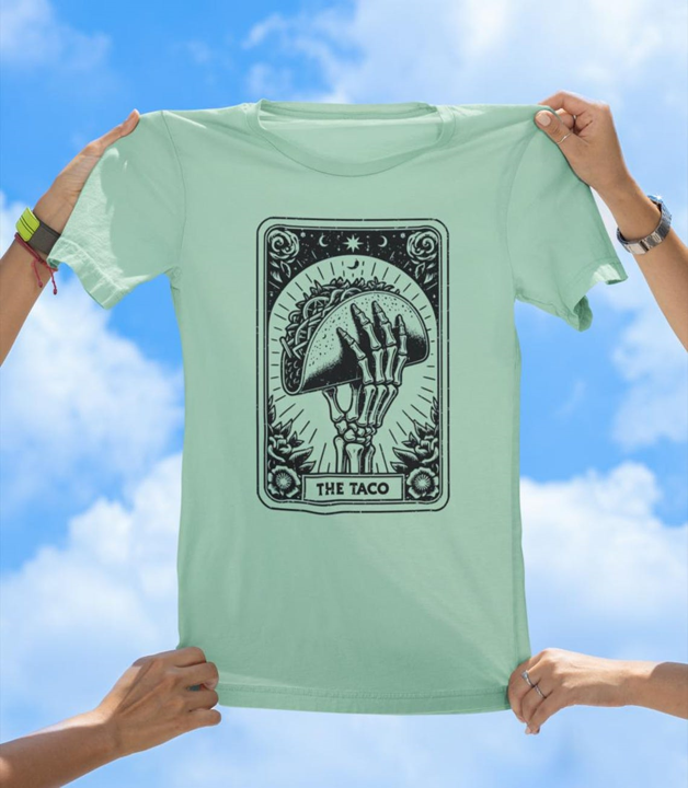 The Taco T-Shirt | Skeleton Hand Tarot Card Taco Lover Graphic Tee