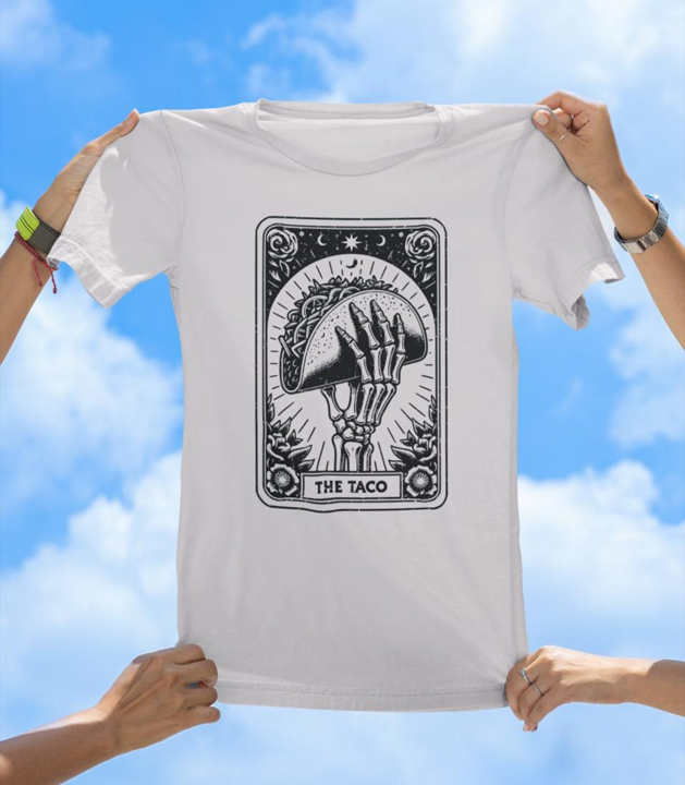 The Taco T-Shirt | Skeleton Hand Tarot Card Taco Lover Graphic Tee