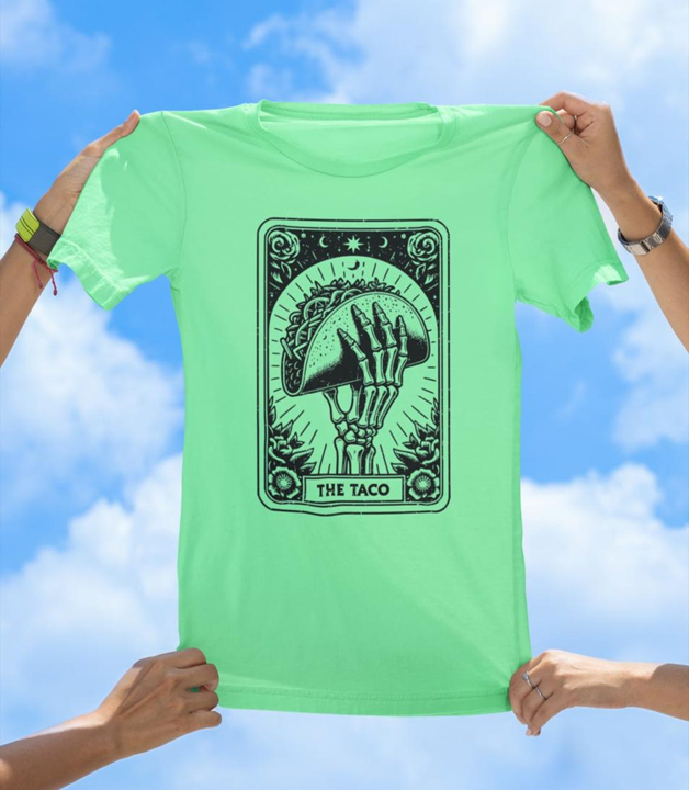 The Taco T-Shirt | Skeleton Hand Tarot Card Taco Lover Graphic Tee