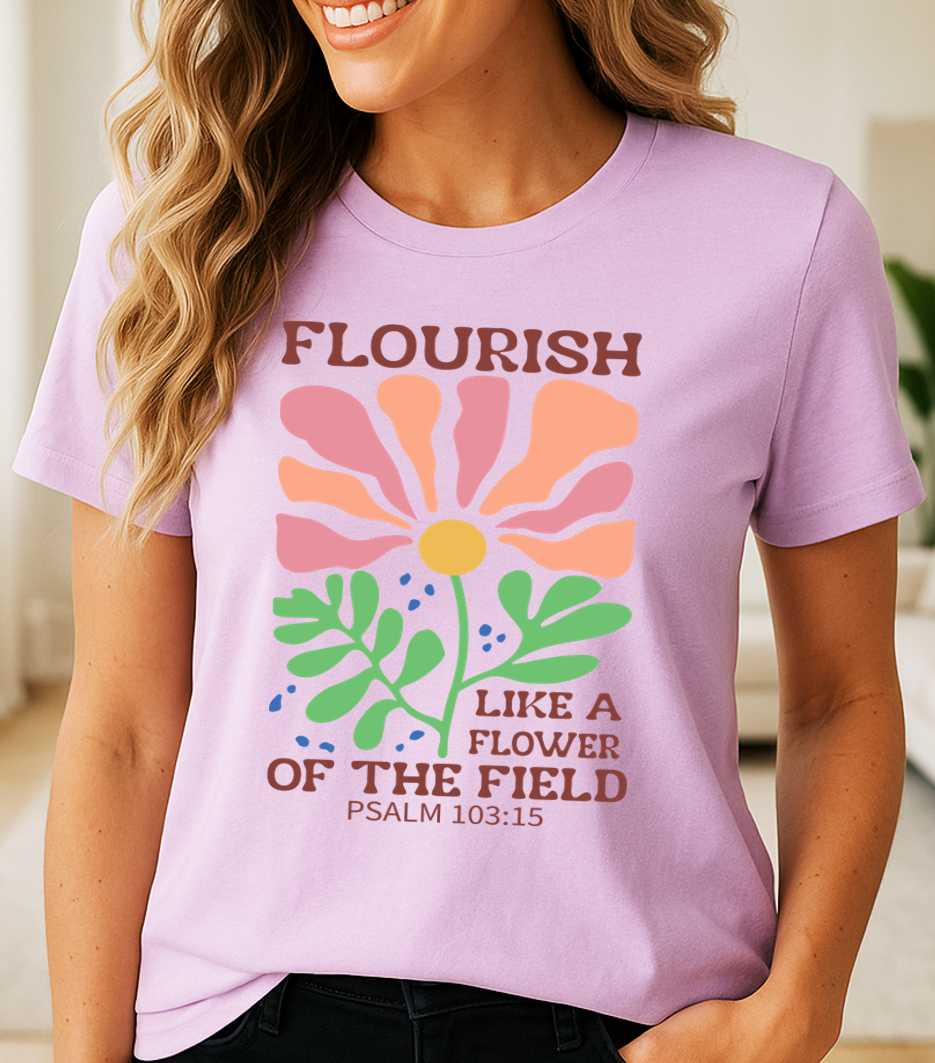 Flourish Like a Flower – Psalm 103:15 | BOHO Floral Faith Tee