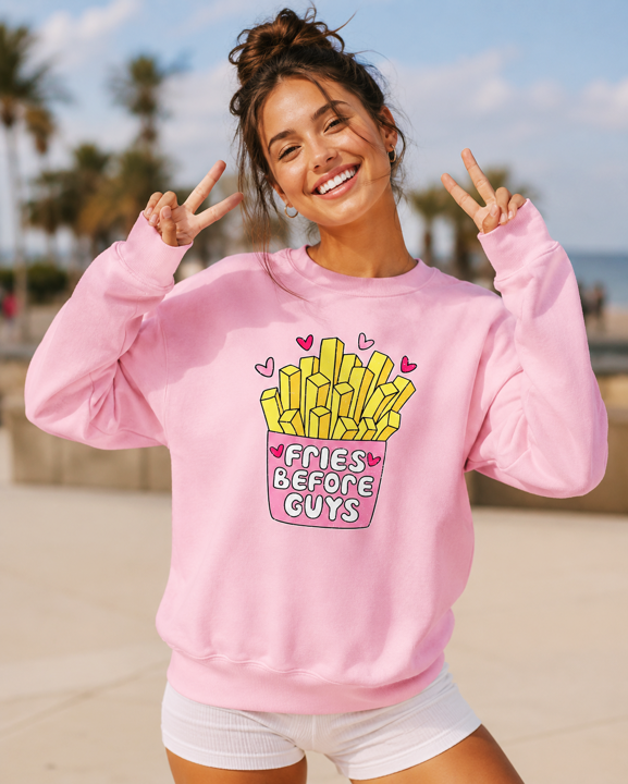 Fries Before Guys Sweatshirt | Funny Foodie Graphic Sweatshirt for Women - The Southern Yankee