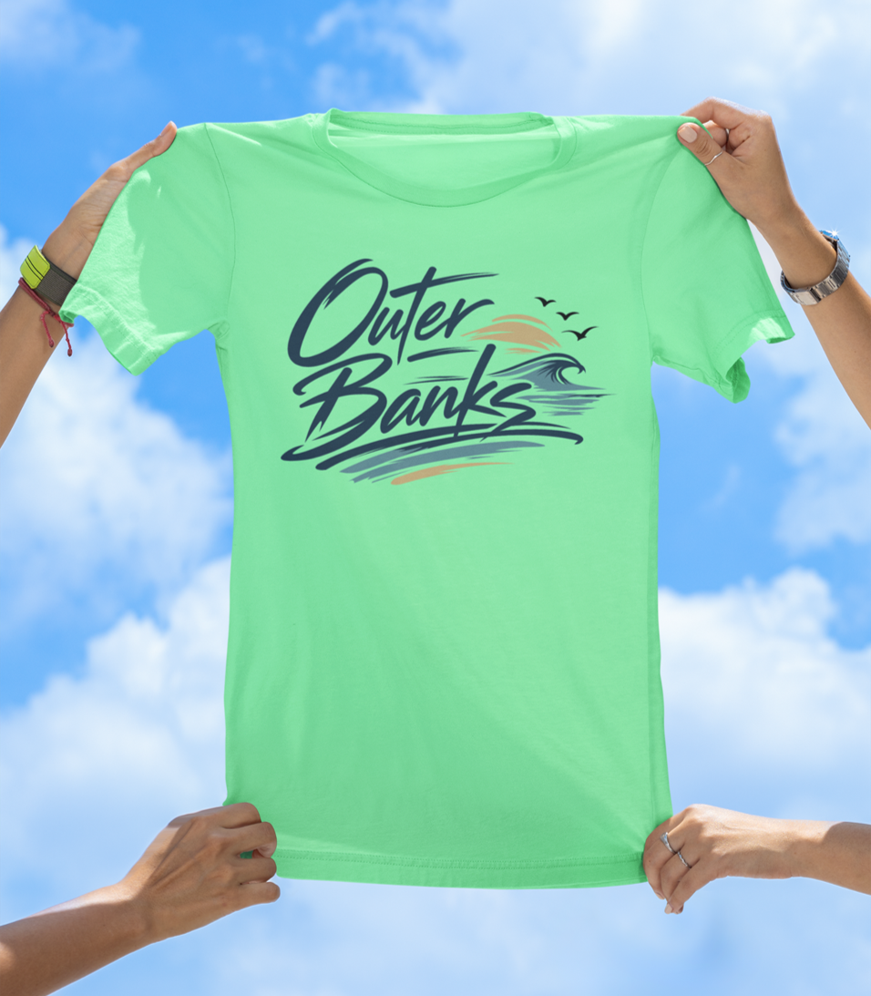 Outer Banks Script Wave Tee – Coastal North Carolina Beach Shirt