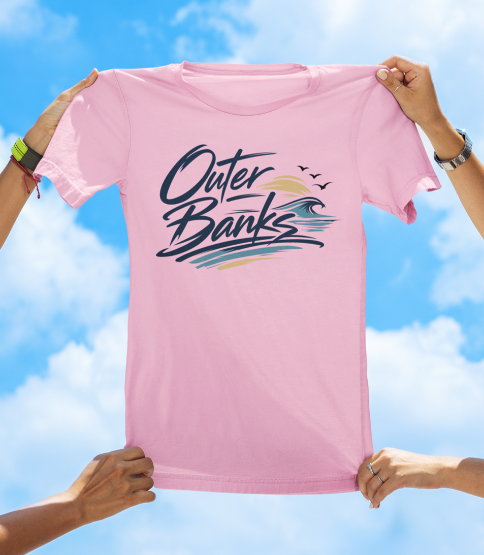 Outer Banks Script Wave Tee – Coastal North Carolina Beach Shirt