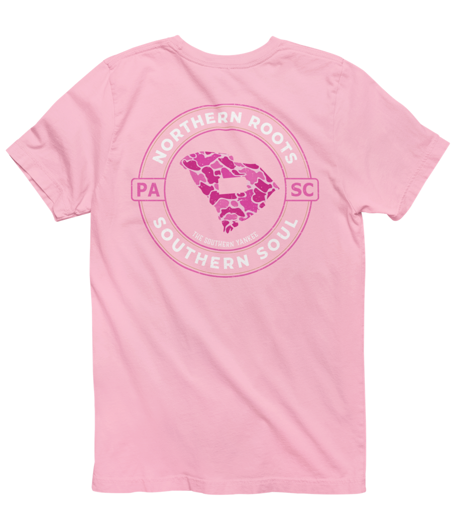 South Carolina with Pennsylvania Roots Pink Camo Tee - The Southern Yankee