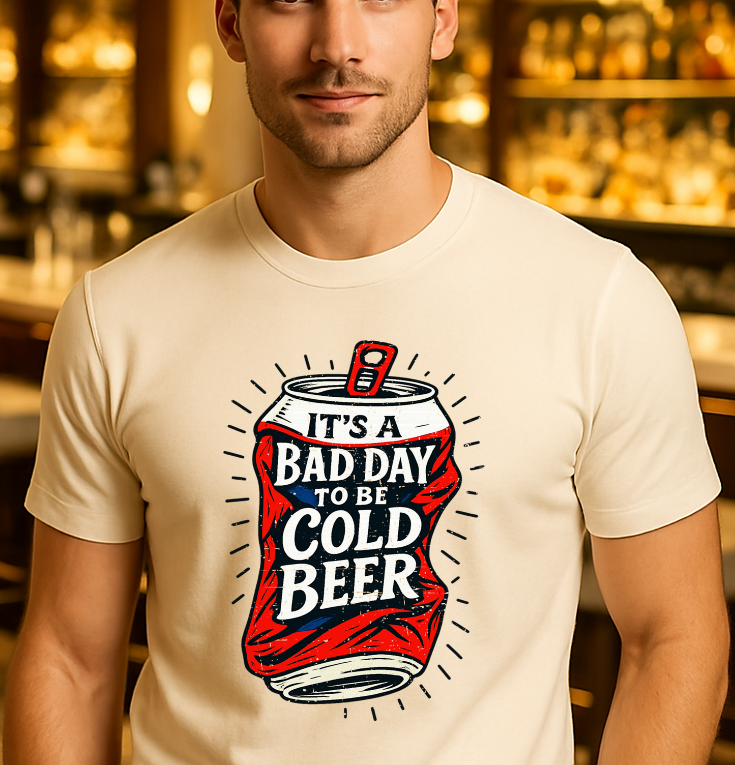 It’s a Bad Day to Be Cold Beer T-Shirt | Funny Crushed Can Drinking Tee