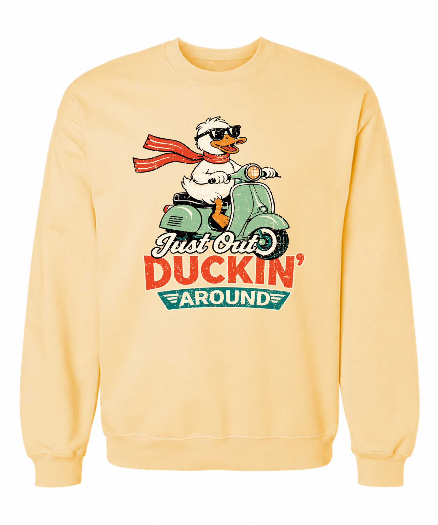 Just Out Duckin’ Around Sweatshirt – Funny Duck Scooter Graphic Sweatshirt