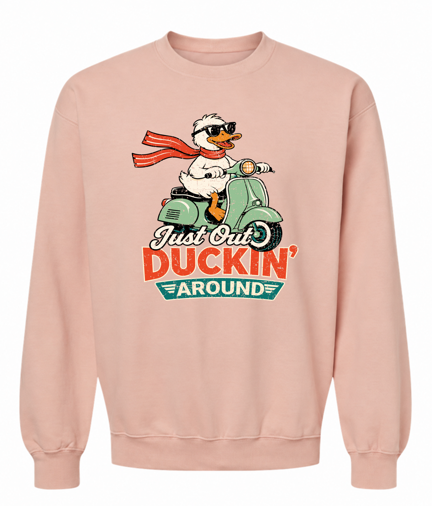 Just Out Duckin’ Around Sweatshirt – Funny Duck Scooter Graphic Sweatshirt