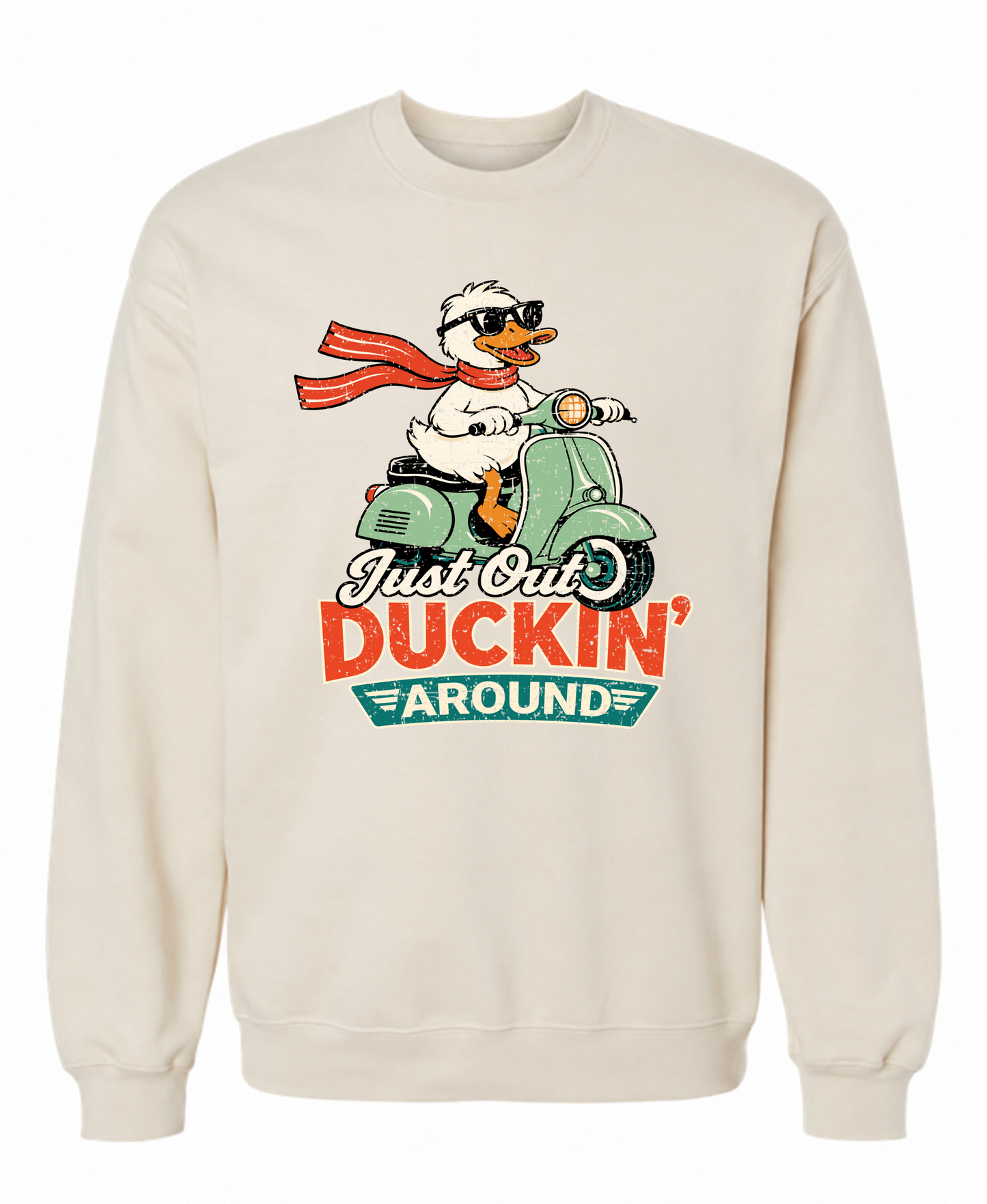 Just Out Duckin’ Around Sweatshirt – Funny Duck Scooter Graphic Sweatshirt
