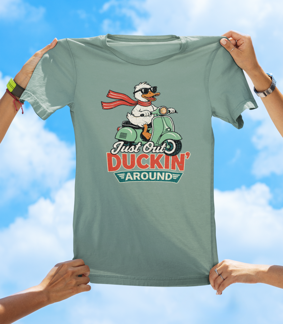 Just Out Duckin’ Around T-Shirt – Funny Duck Scooter Graphic Tee
