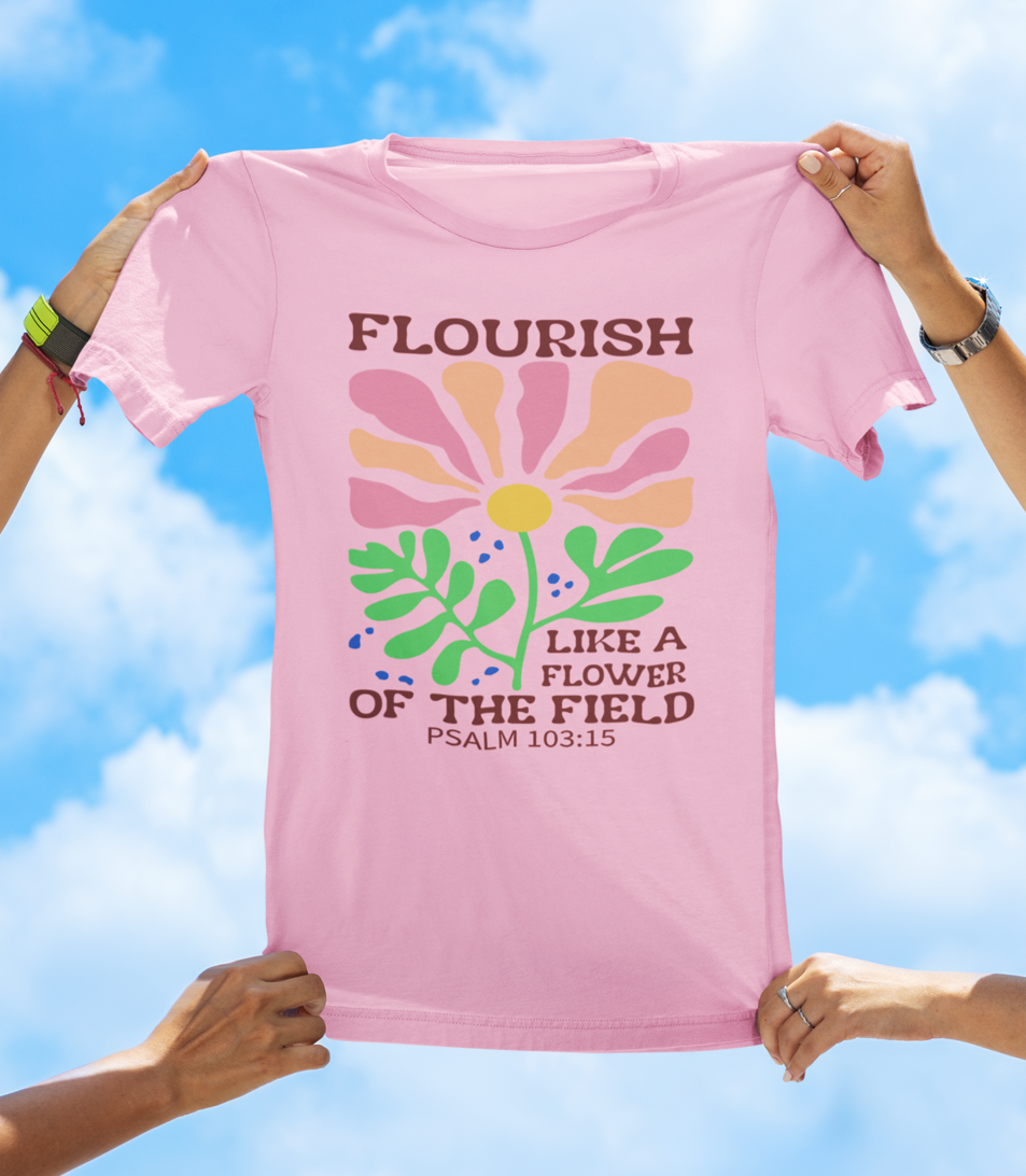 Flourish Like a Flower – Psalm 103:15 | BOHO Floral Faith Tee