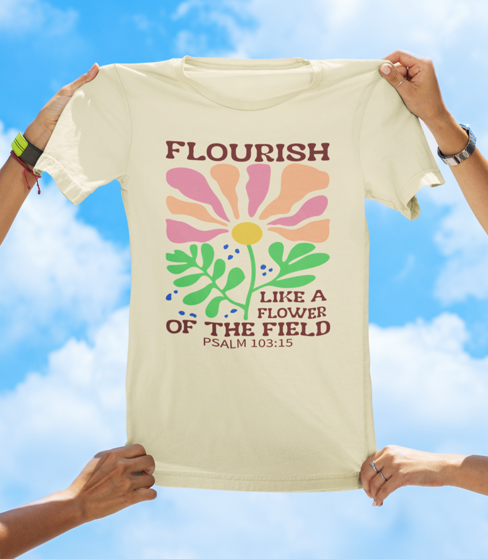 Flourish Like a Flower – Psalm 103:15 | BOHO Floral Faith Tee