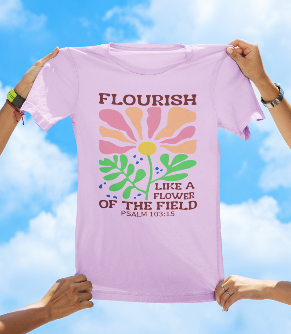 Flourish Like a Flower – Psalm 103:15 | BOHO Floral Faith Tee