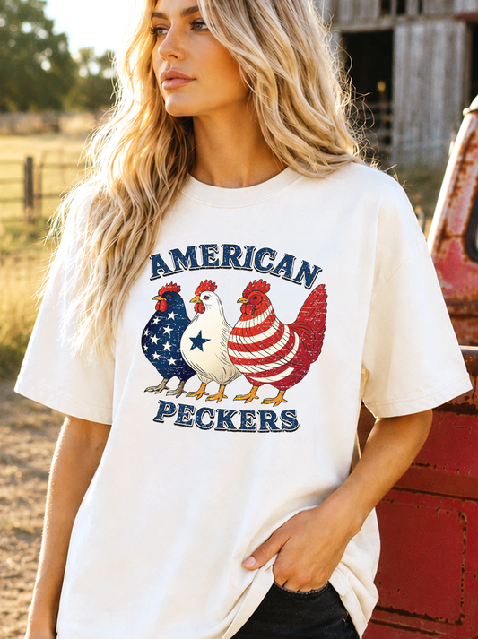 American Peckers T-Shirt | Funny Patriotic Chicken Graphic Tee