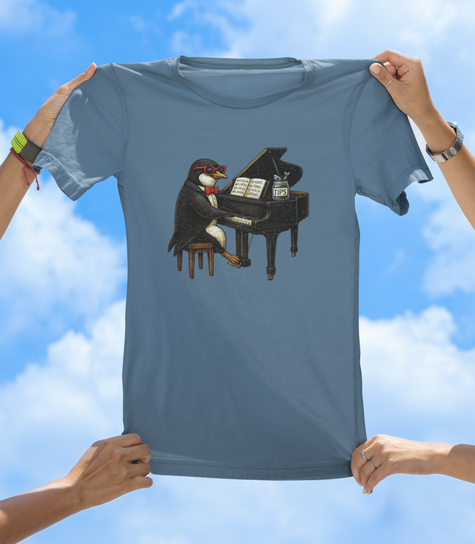 Penguin Playing Piano T-Shirt – Funny Music Lover Graphic Tee