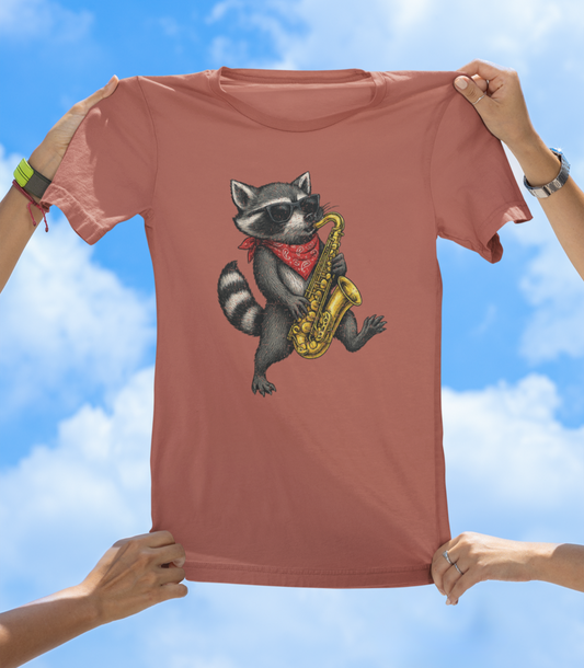 Raccoon Playing Saxophone T-Shirt | Cool Hand-Drawn Animal Jazz Tee - The Southern Yankee