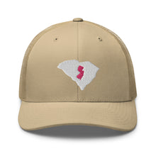 Load image into Gallery viewer, Women&#39;s Embroidered South Carolina Life with New Jersey Roots Trucker Cap