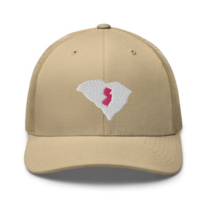 Women's Embroidered South Carolina Life with New Jersey Roots Trucker Cap