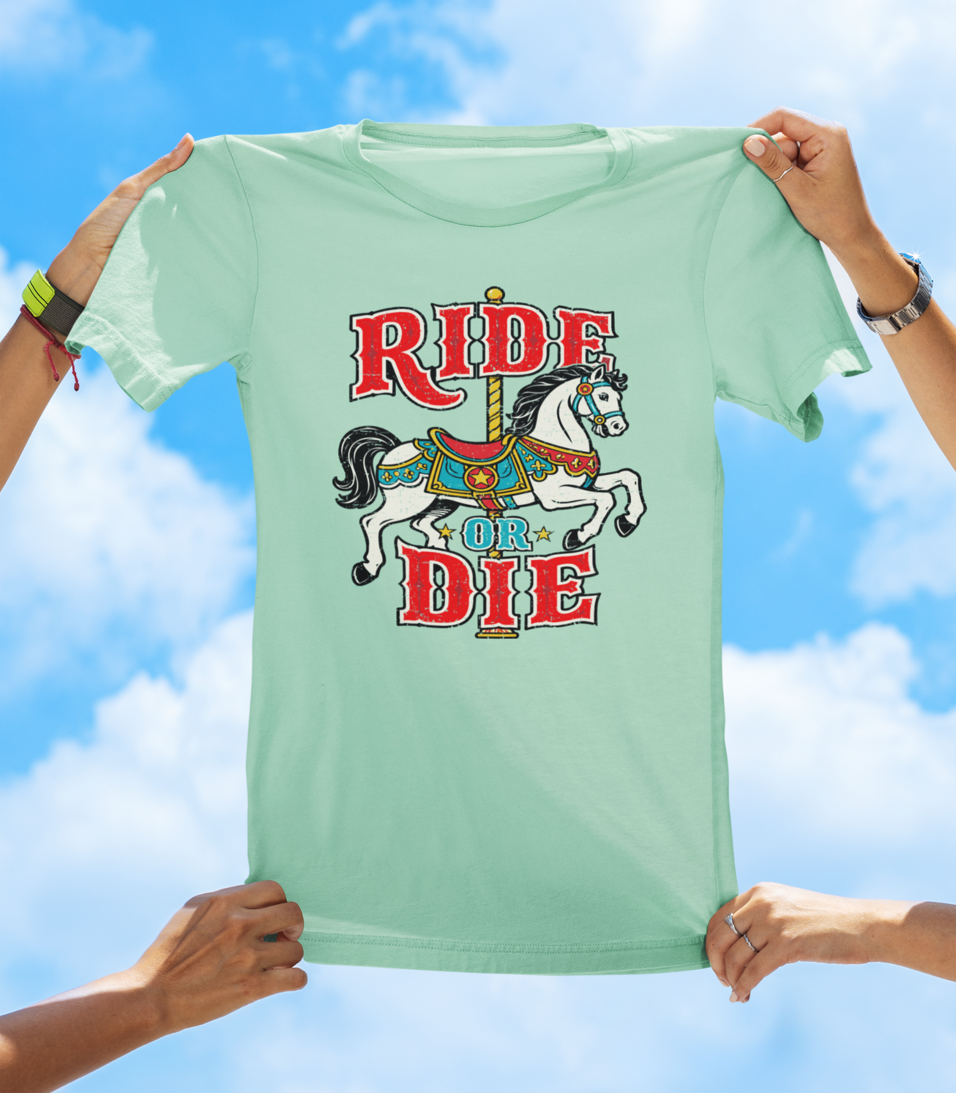 Ride or Die Carousel Horse T-Shirt – Retro Vintage Graphic Tee