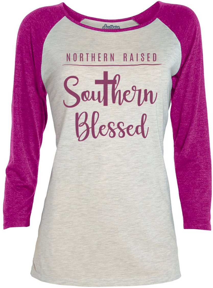 Southern Blessed 3/4 Raglan Ladies Tee - Northern Roots Southern Soul –  Southern Yankee