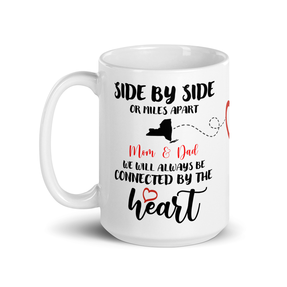 Personalized Side by Side or Miles Apart Heart Mug Large 15oz - Southern Yankee