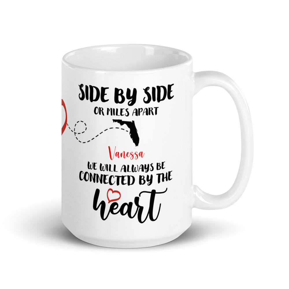 Personalized Side by Side or Miles Apart Heart Mug Large 15oz - Southern Yankee